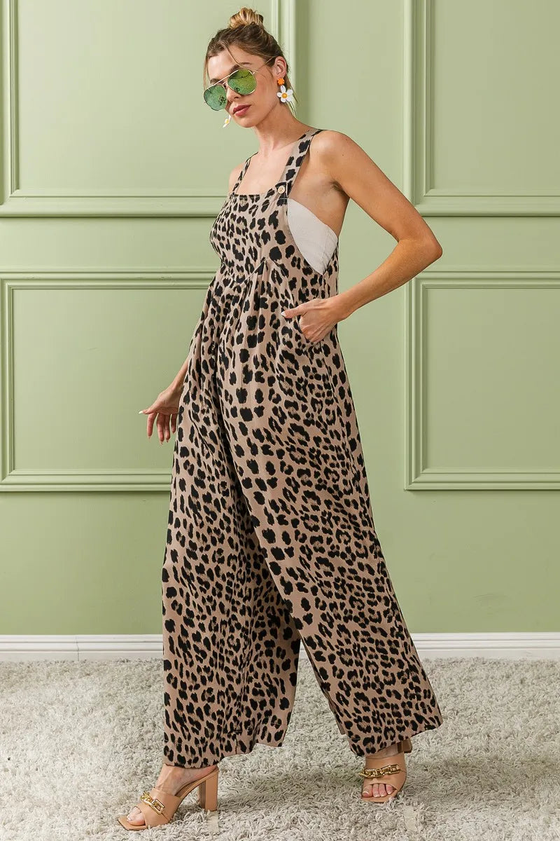 BiBi Leopard Print Wide Leg Overalls - Clothes For Her Online Store