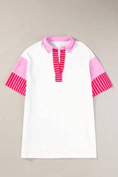 Color Block Johnny Collar Half Sleeve Dress - Clothes For Her Online Store