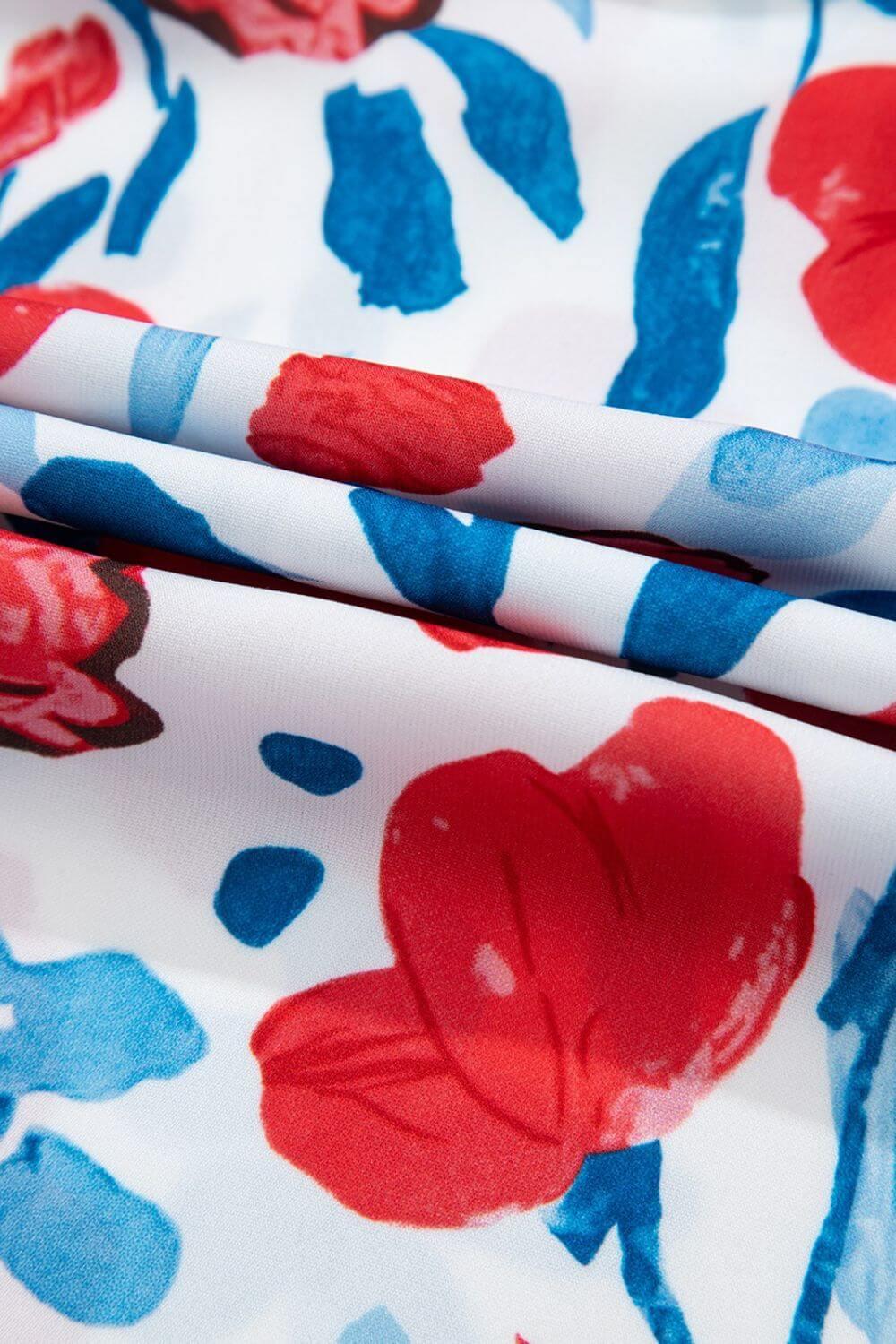 Ruffled Printed V-Neck Cap Sleeve Blouse - Clothes For Her Online Store