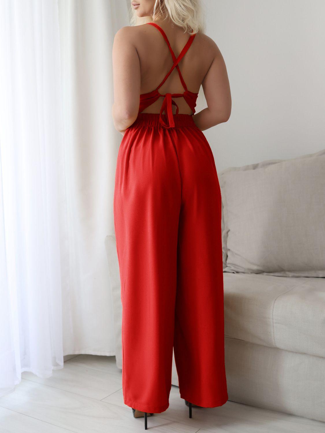 Devine Tie Back Backless Crisscross Jumpsuit - Clothes For Her Online Store