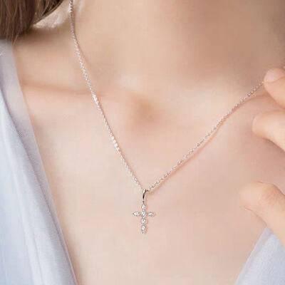 925 Sterling Silver Moissanite Cross Pendant Necklace - Clothes For Her Online Store