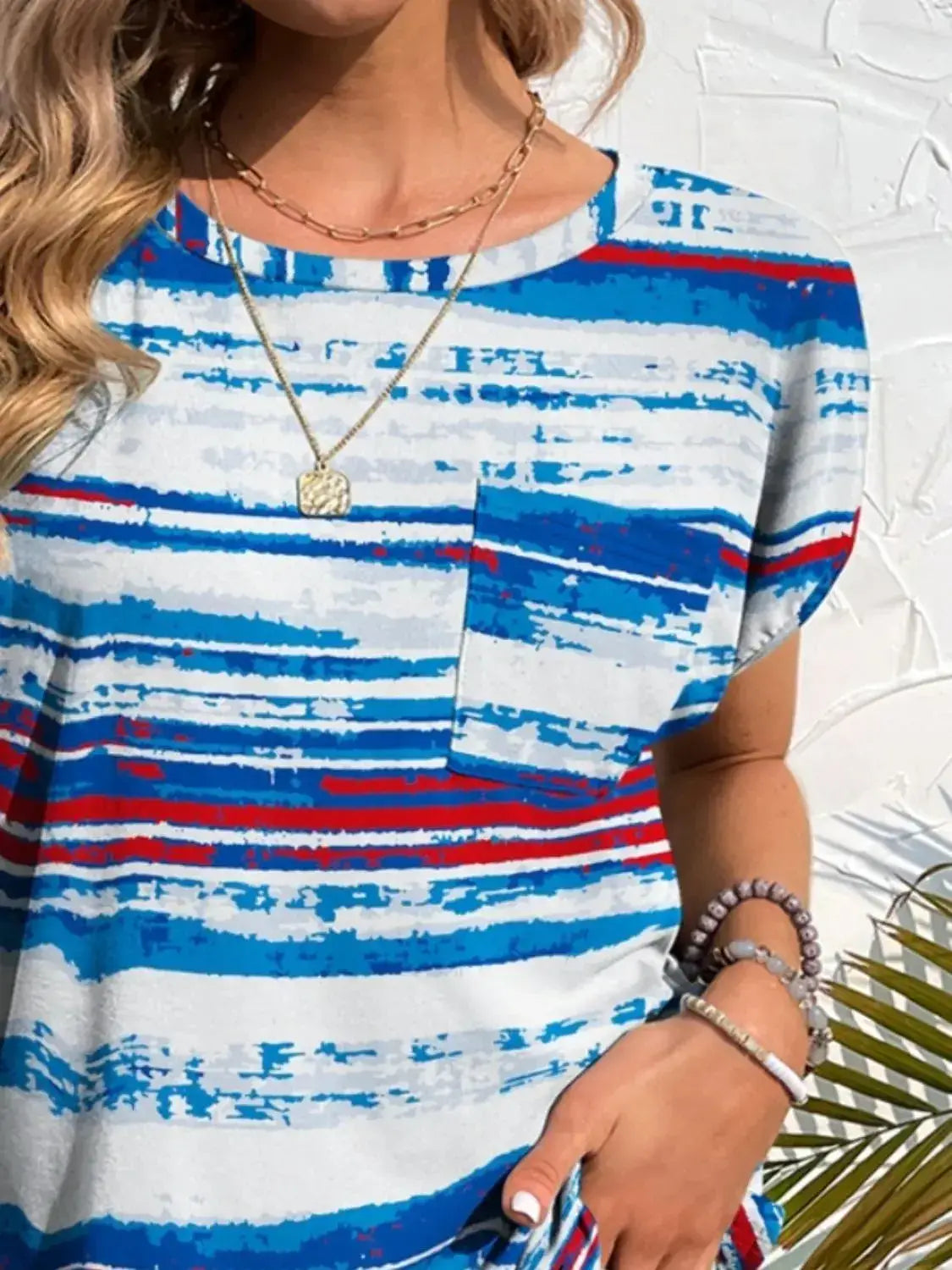 Printed Round Neck Short Sleeve T-Shirt - Clothes For Her Online Store
