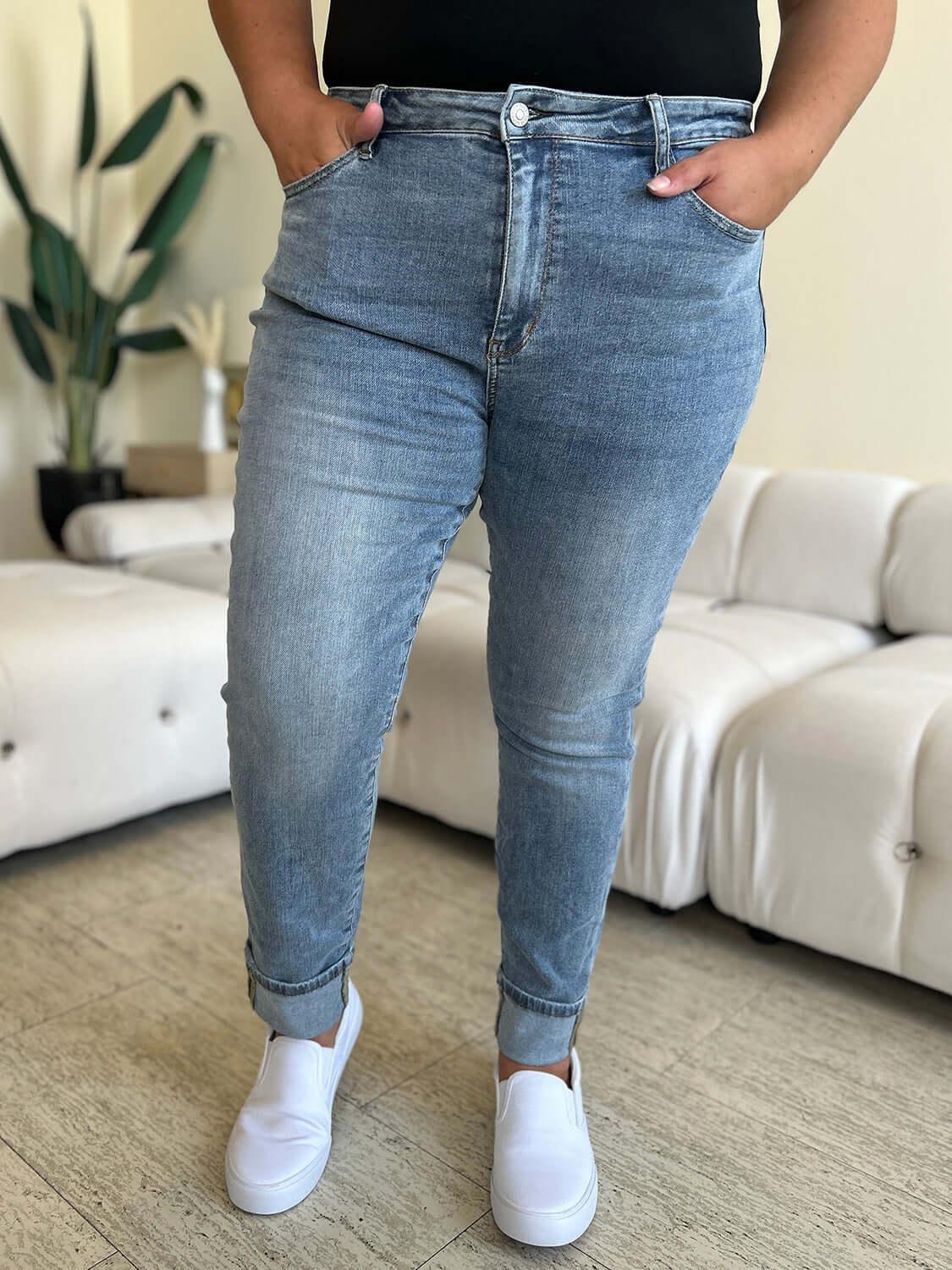 Judy Blue Full Size High Waist Cuff Hem Jeans - Clothes For Her Online Store