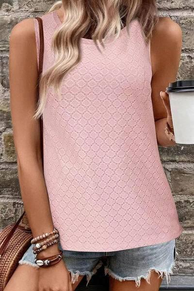 Florira Eyelet Round Neck Tank - Clothes For Her Online Store