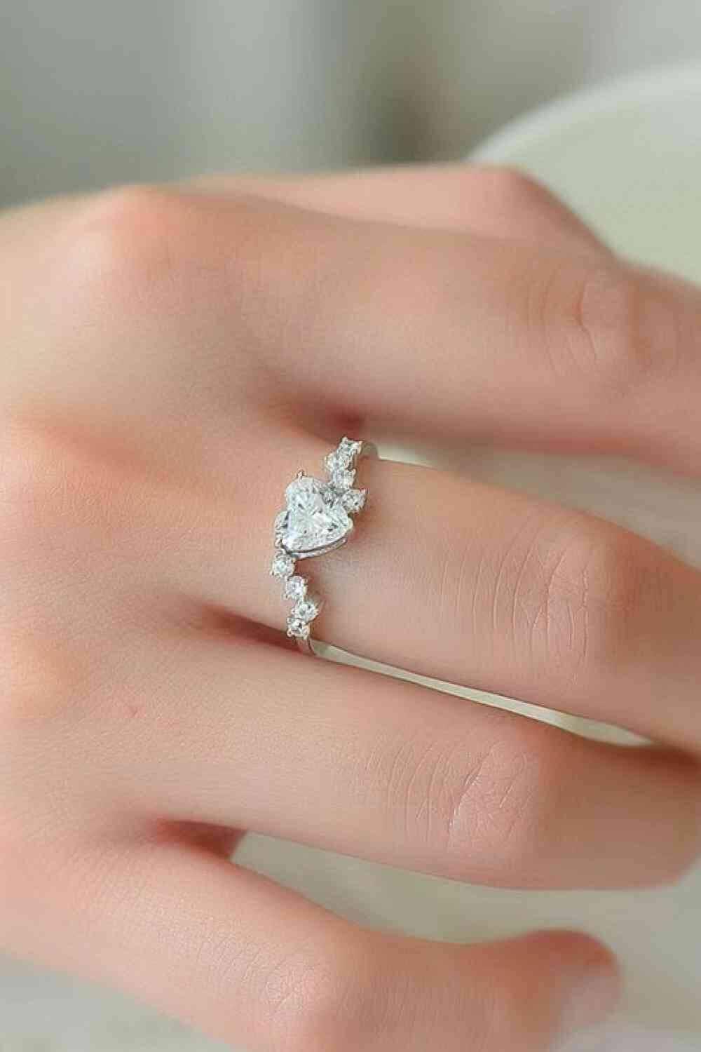 1 Carat Moissanite Heart 925 Sterling Silver Ring - Clothes For Her Online Store