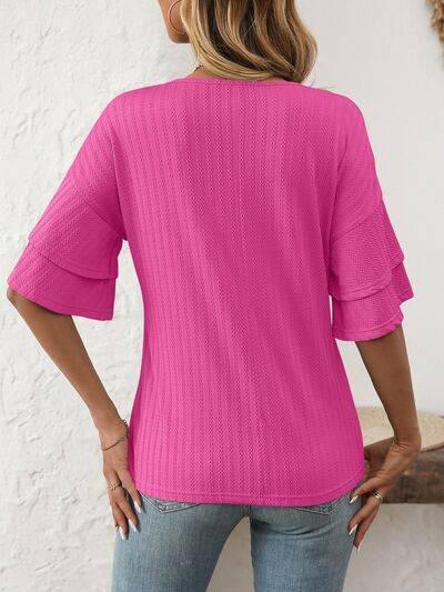 Mandy V-Neck Ruffle Half Sleeve Top - Clothes For Her Online Store
