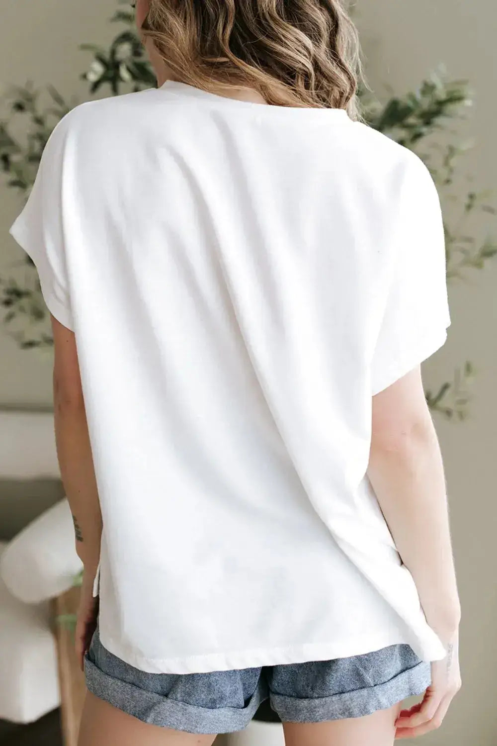 Floral Applique Notched Dolman Sleeve Top - Clothes For Her Online Store