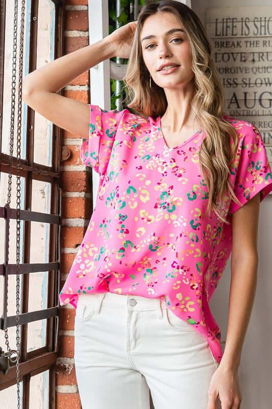 Heimish Full Size Animal print V-Neck Short Sleeve T-Shirt Plus Size - Clothes For Her Online Store
