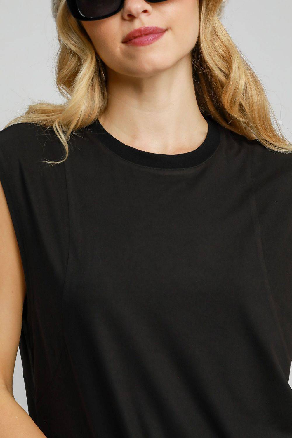 Umgee Round Neck Sleeveless High-Low Curved Hemline Mini Dress - Clothes For Her Online Store