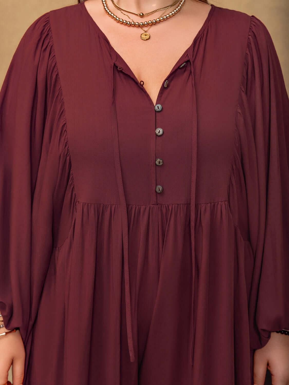 Plus Size Tie Neck Balloon Sleeve Romper - Clothes For Her Online Store