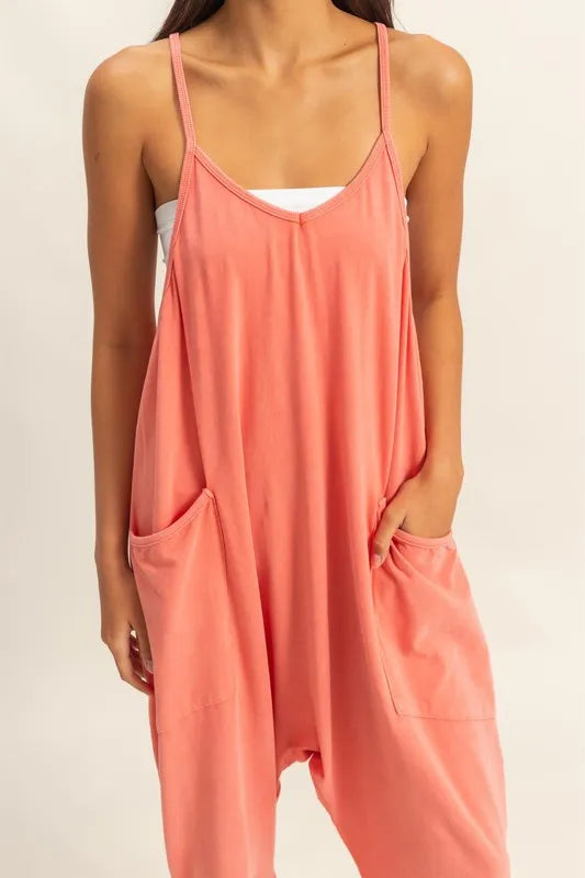 HYFVE Relaxed Fit Mineral Washed Overalls with Pockets - Clothes For Her Online Store