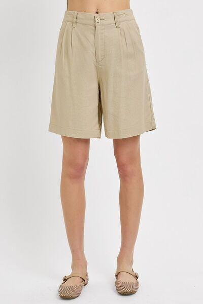 RISEN High Rise Pleated Front Shorts - Clothes For Her Online Store