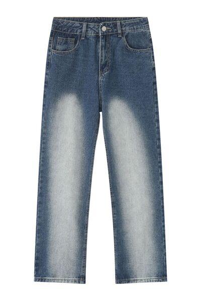 Men's Washed Straight Leg Jeans - Clothes For Her Online Store