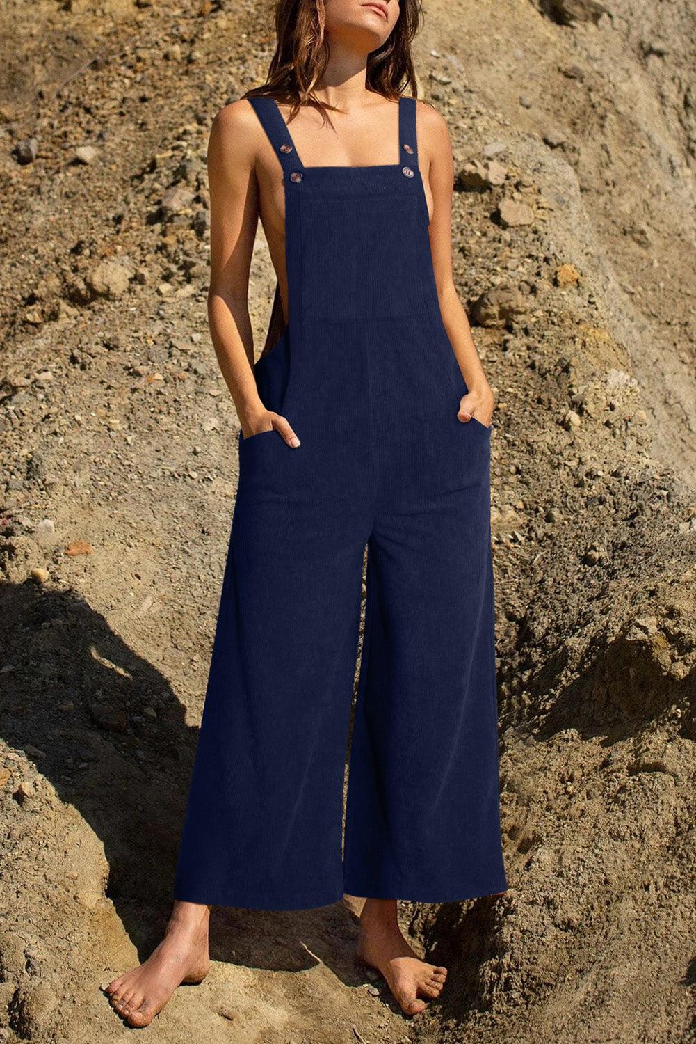 Pocketed Wide Leg Overall - Clothes For Her Online Store