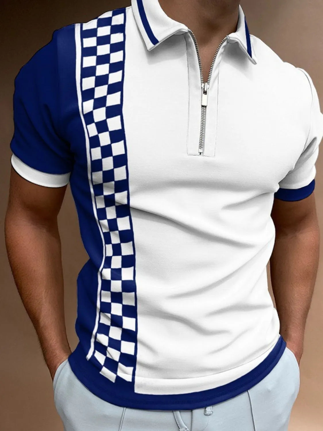 Men's Full Size Quarter Zip Short Sleeve Polo Plus Size