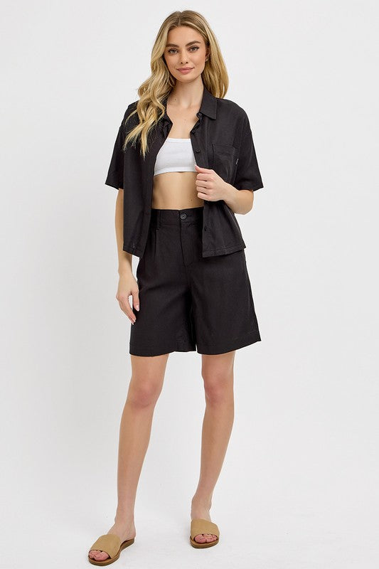 RISEN High Rise Pleated Front Shorts - Clothes For Her Online Store