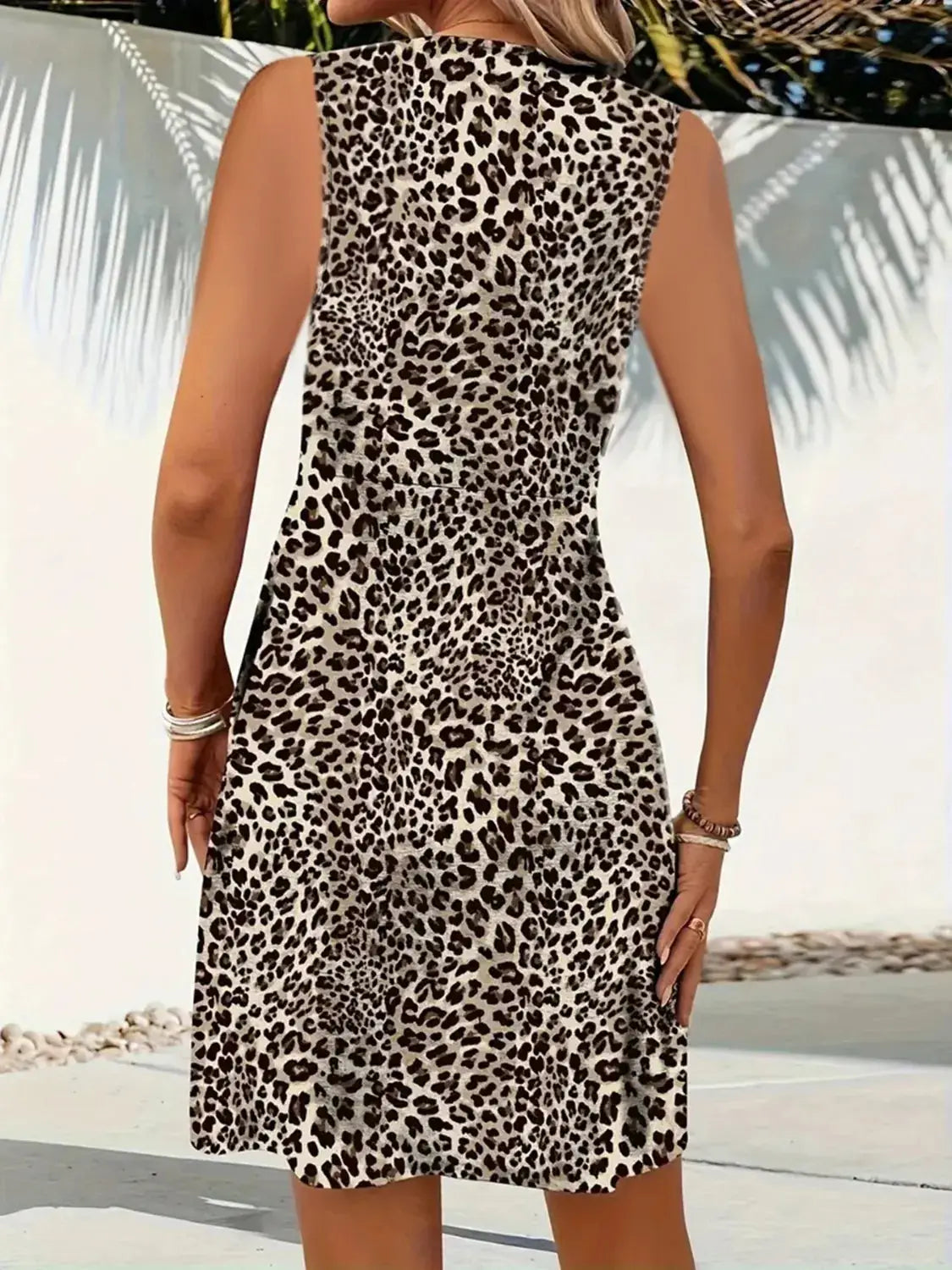 Leopard V-Neck Sleeveless Mini Dress - Clothes For Her Online Store