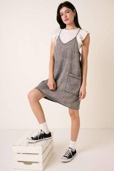 Mittoshop Washed Patch Pocket Mini Cami Denim Dress - Clothes For Her Online Store