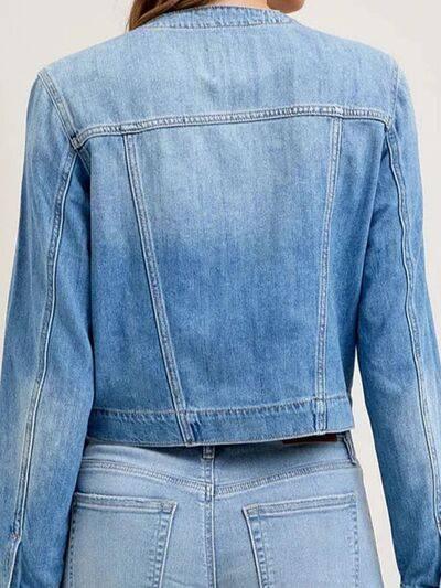 Snap Down Dropped Cargo Denim Jacket - Clothes For Her Online Store