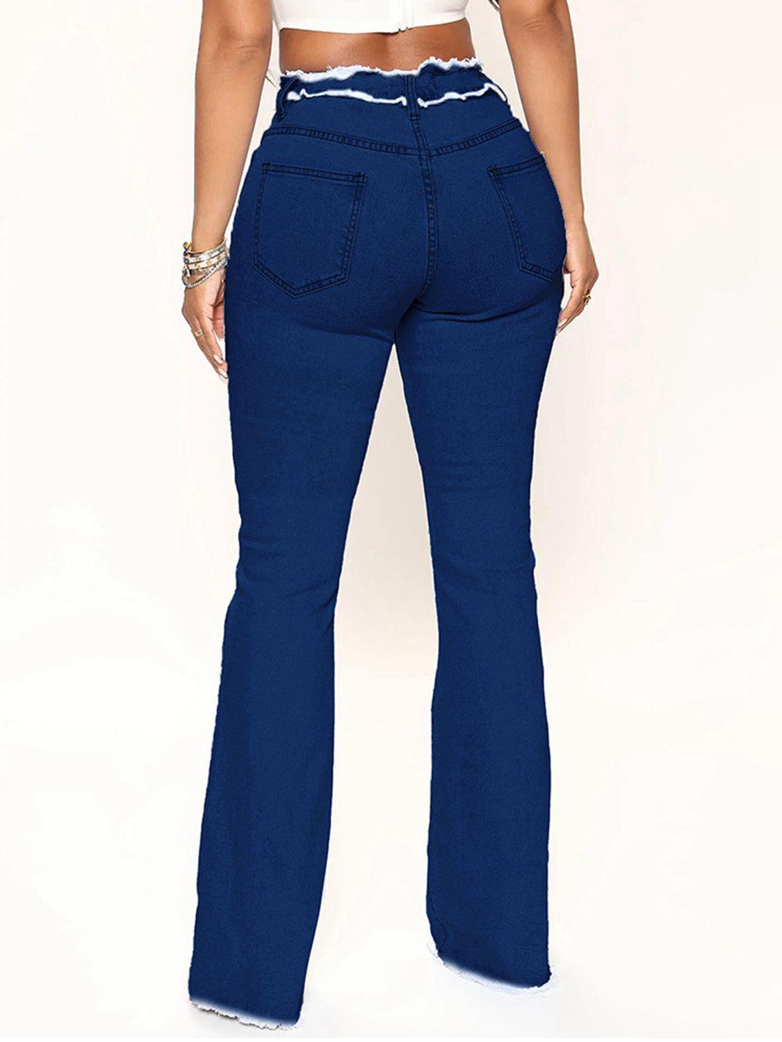 Striped Raw Hem Jeans - Clothes For Her Online Store