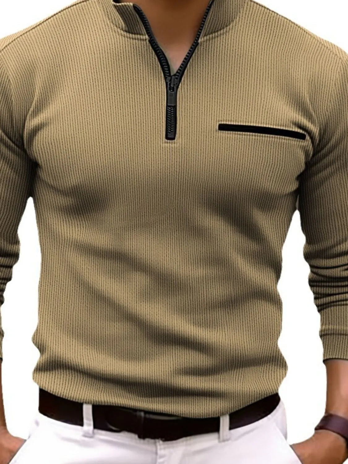 Men's Full Size Quarter Zip Long Sleeve Polo Plus Size