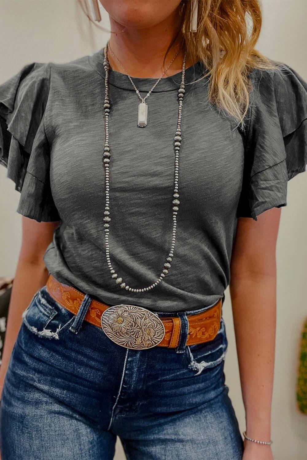 Round Neck Layered Short Sleeve Top - Clothes For Her Online Store