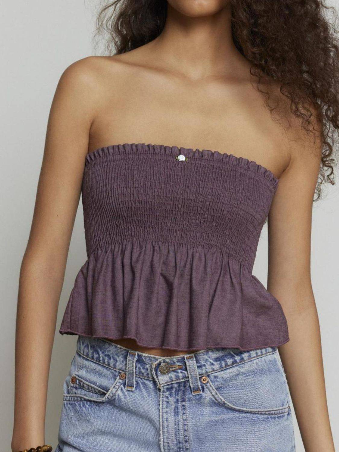 Smocked Peplum Tube Top - Clothes For Her Online Store