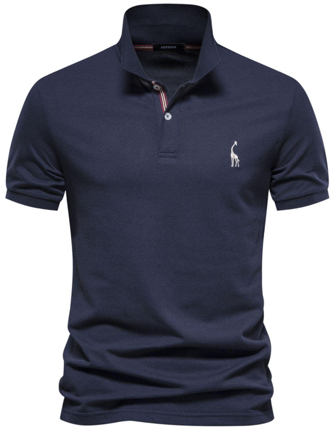 Men's Giraffe Embroidered Short Sleeve Polo - Clothes For Her Online Store