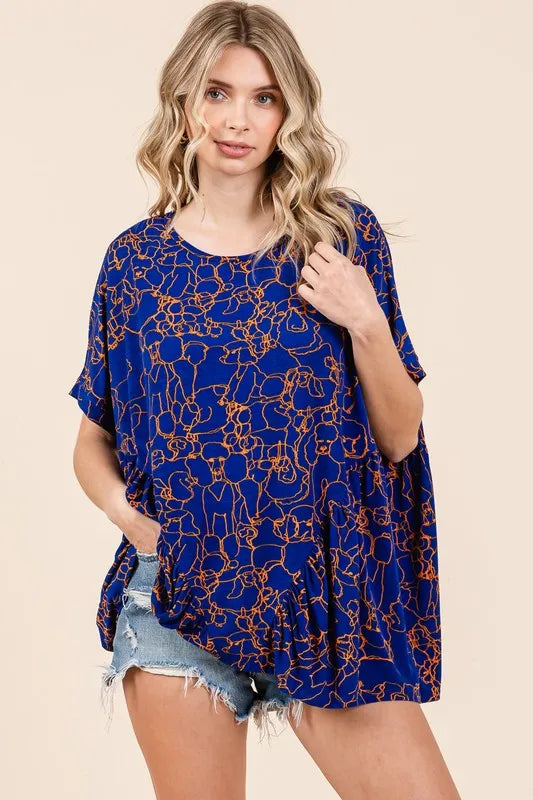 Mittoshop Abstract Print Round Neck Short Sleeve Top