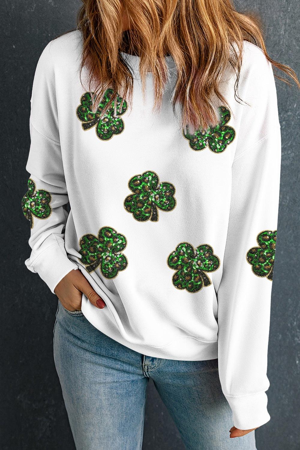 Sequin Lucky Clover Long Sleeve Sweatshirt - Clothes For Her Online Store