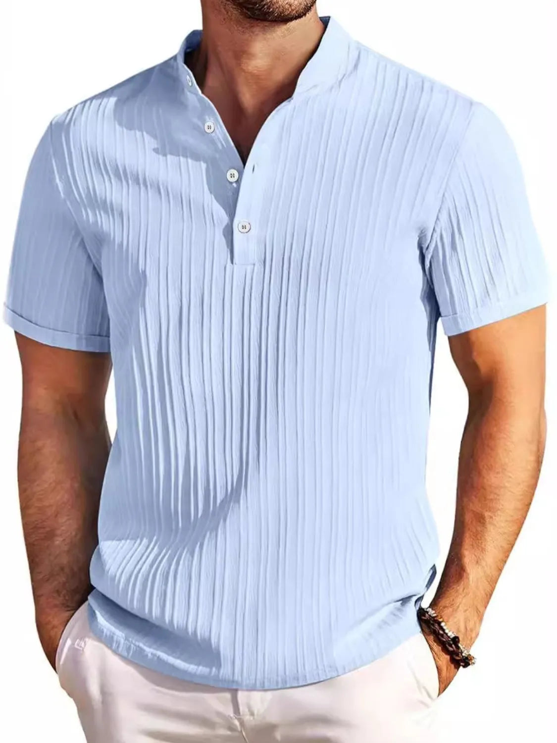 Men's Full Size Button Detail Short Sleeve Polo Plus Size