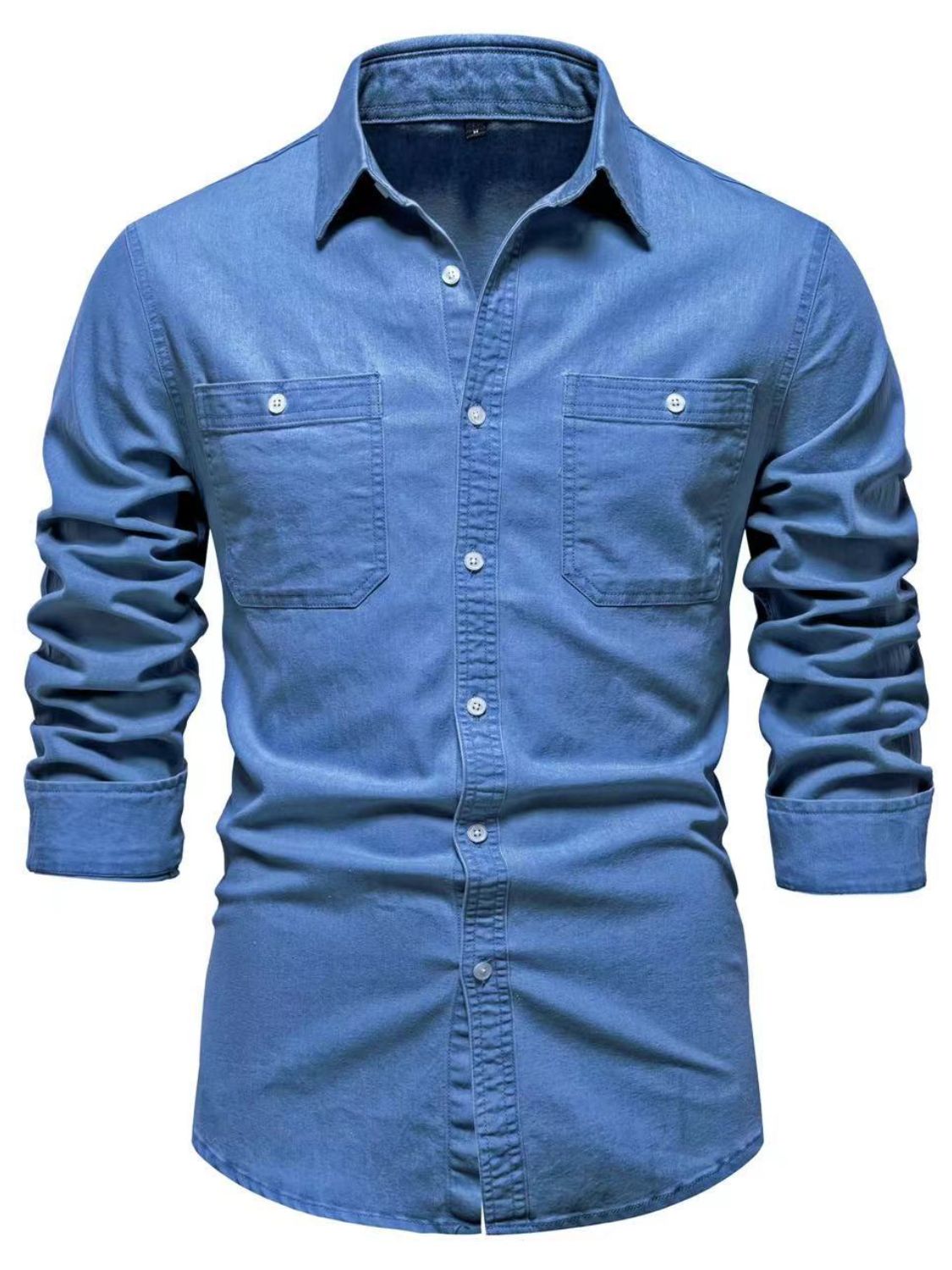 Men's Collared Neck Long Sleeve Denim Shirt - Clothes For Her Online Store