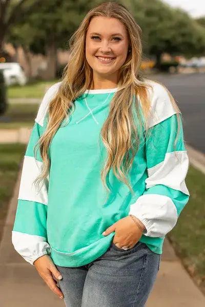 Plus Size Exposed Seam Color Block Long Sleeve Sweatshirt - Clothes For Her Online Store