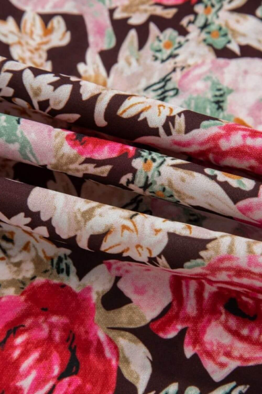 Floral Tie Neck Short Sleeve Blouse - Clothes For Her Online Store