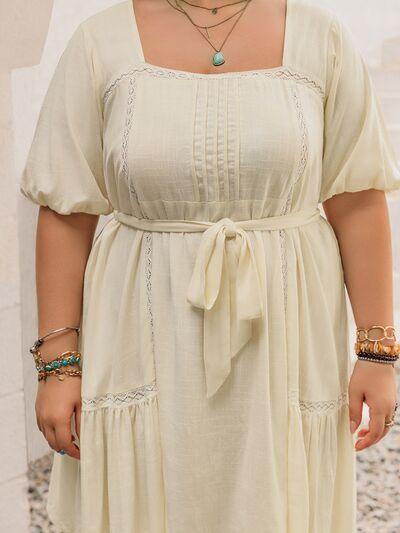 Plus Size Lace Detail Square Neck Puff Sleeve Mini Dress - Clothes For Her Online Store