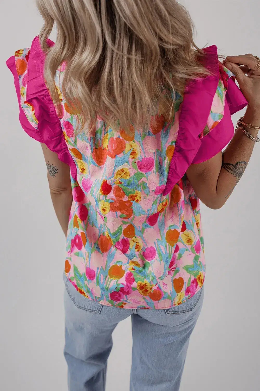 Floral Ruffle Layered Sleeve Blouse