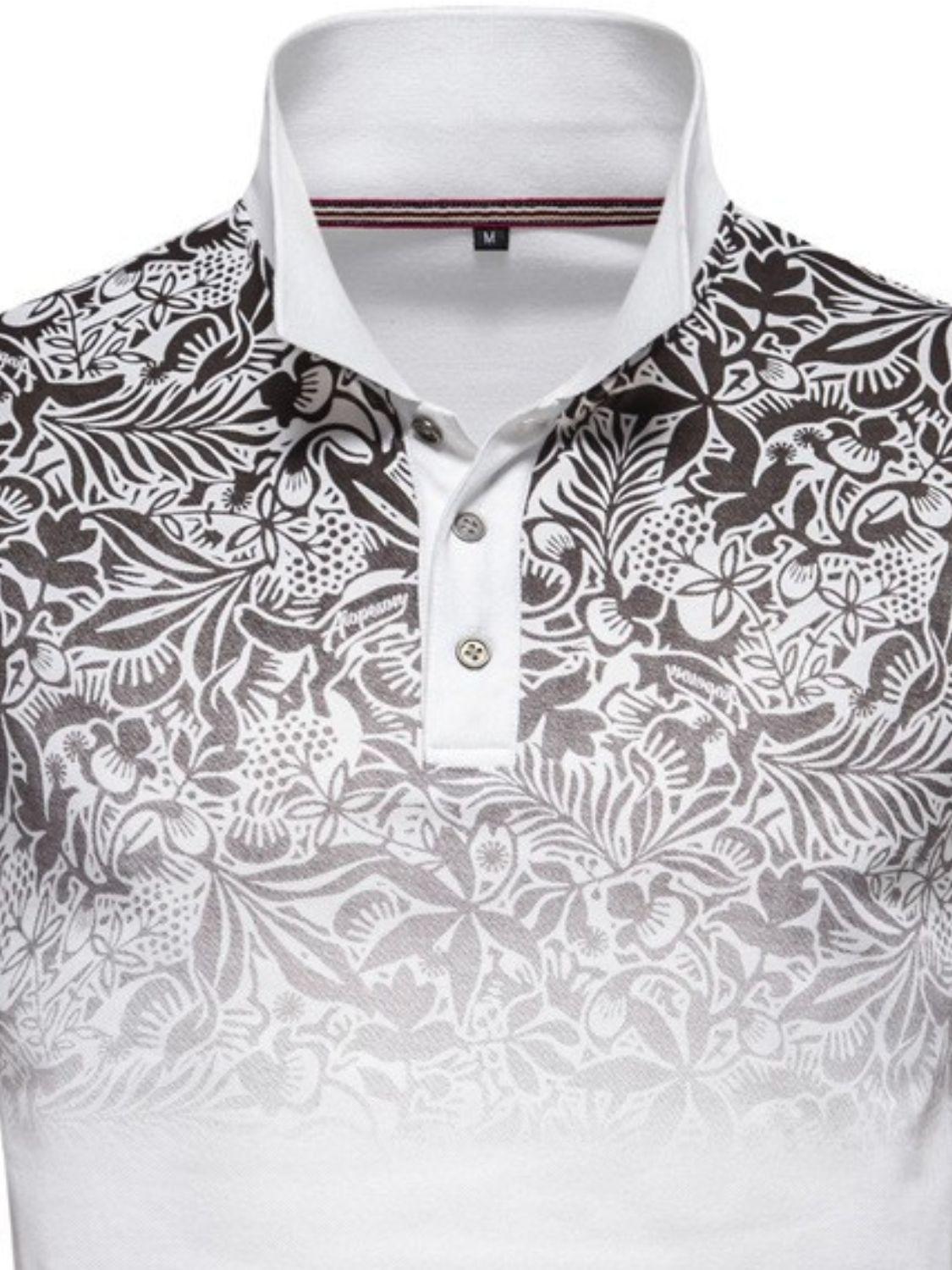 Men's Printed Collared Neck Short Sleeve Polo - Clothes For Her Online Store
