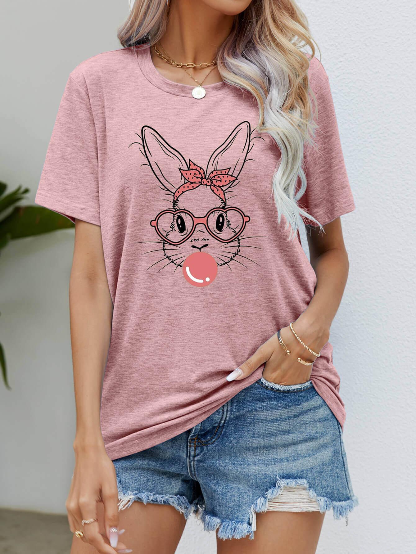 Easter Bunny Graphic Round Neck T-Shirt - Clothes For Her Online Store