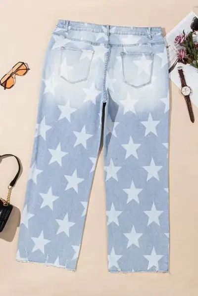 Plus Size Star Straight Leg Jeans with Pockets - Clothes For Her Online Store