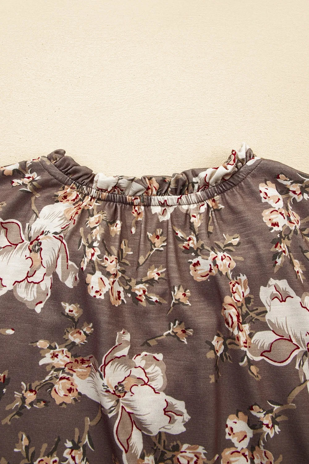 Floral Print Tassel Tie Split Neck Short Sleeve Blouse