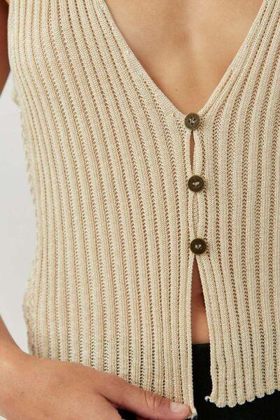 Button Down V-Neck Sweater Vest - Clothes For Her Online Store