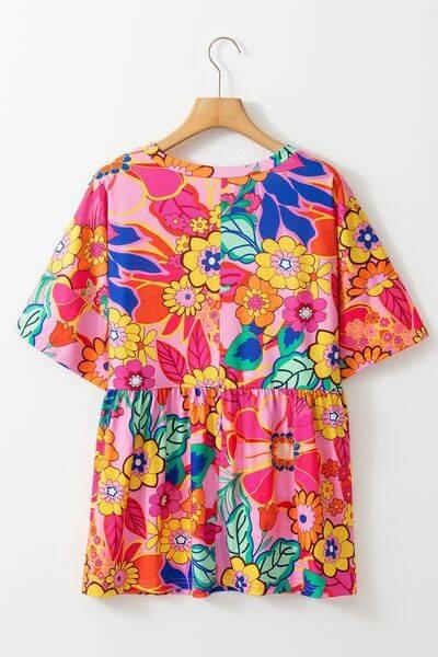 Plus Size Printed Round Neck Short Sleeve Top - Clothes For Her Online Store