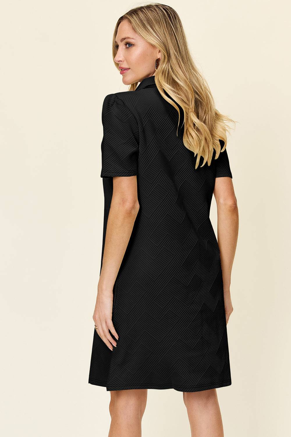 Double Take Full Size Texture Collared Neck Short Sleeve Dress - Clothes For Her Online Store