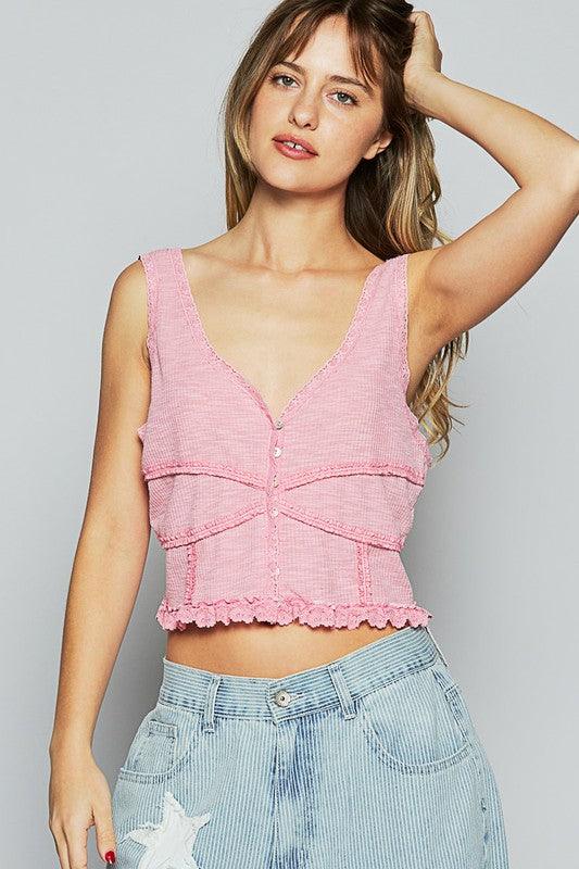 POL Lace Detail V-Neck Cropped Tank - Clothes For Her Online Store