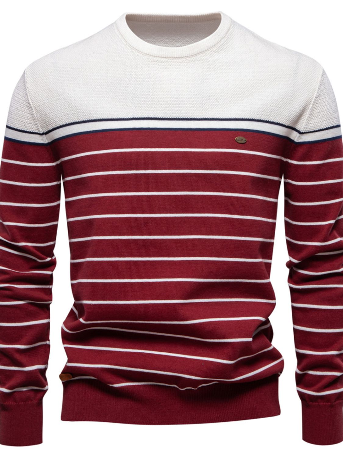 Men's Striped Round Neck Long Sleeve Sweater - Clothes For Her Online Store