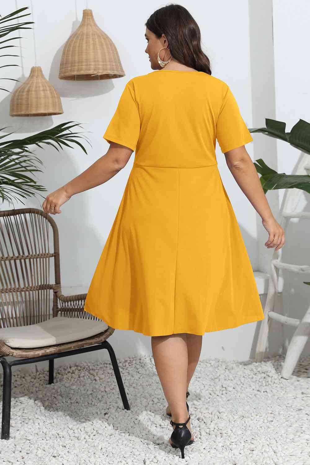 Plus Size Round Neck Openwork Dress - Clothes For Her Online Store