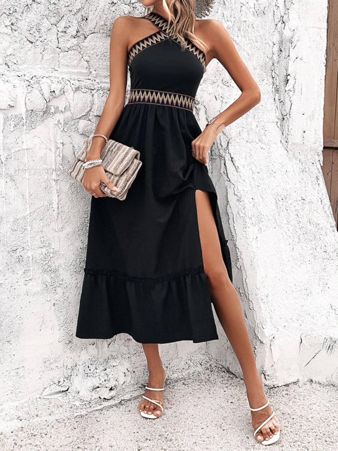 Devine Ruffled Slit Sleeveless Midi Dress - Clothes For Her Online Store