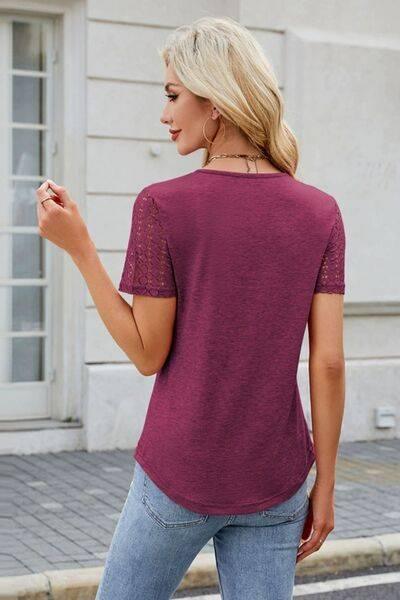 Smocked Round Neck Short Sleeve T-Shirt - Clothes For Her Online Store