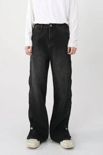 Side Slit Baggy Jeans with Pockets - Clothes For Her Online Store