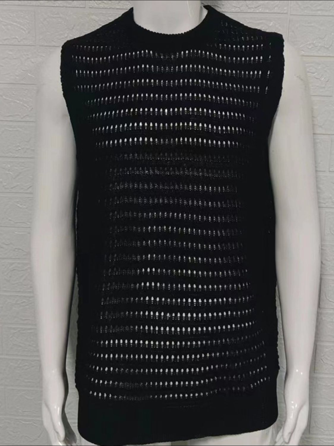 Men's Round Neck Hollow Out Sleeveless Knit Top - Clothes For Her Online Store